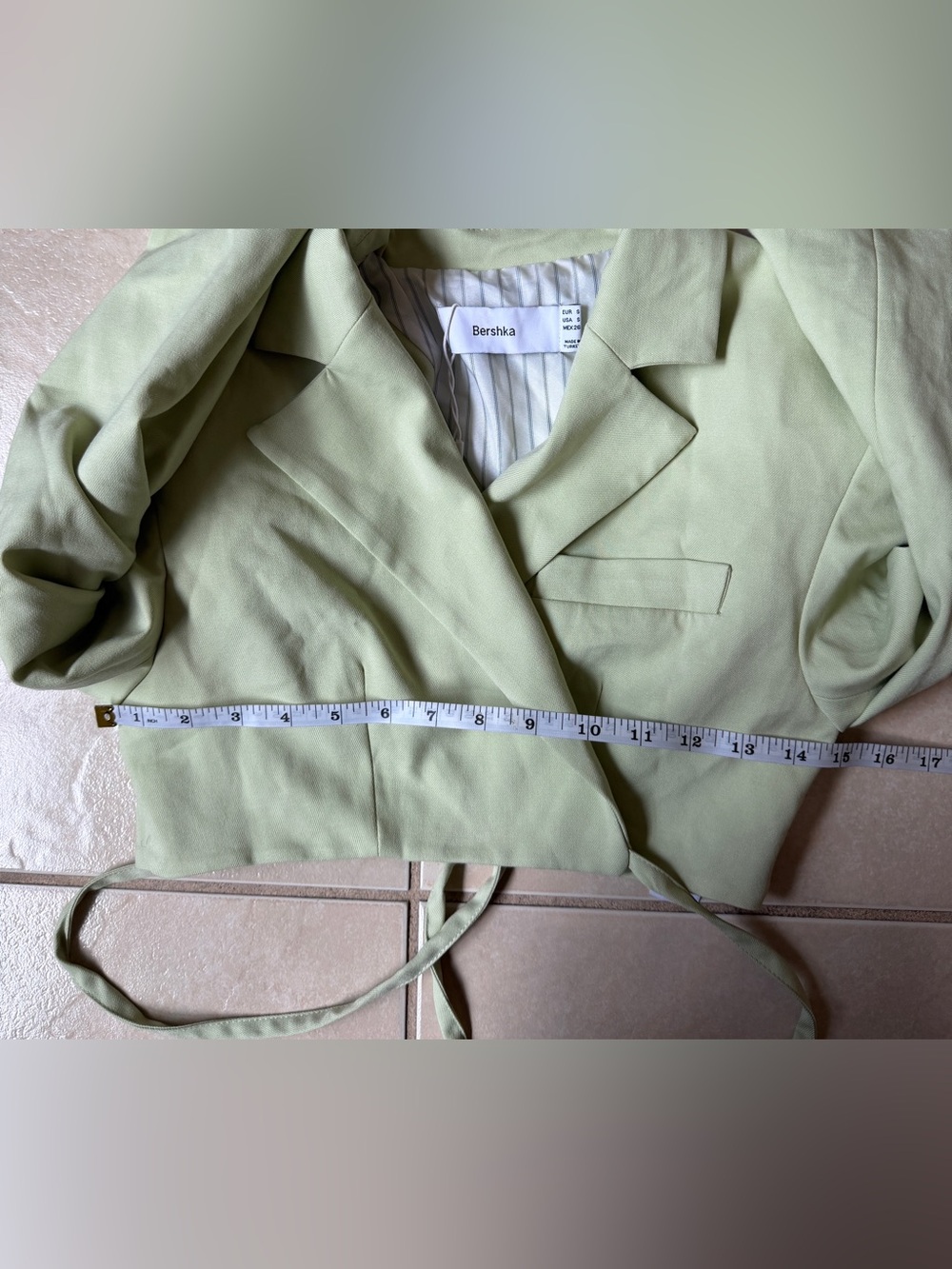 BERSHKA Sage green Crop Blazer With Back Detail Size S - Picture 12 of 15